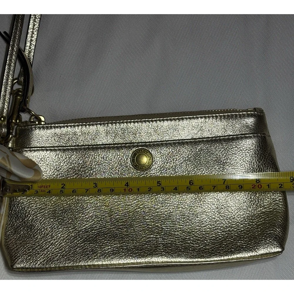 Coach Gold Wristlet With White Bow Clutch Purse Leather With Hang Tag